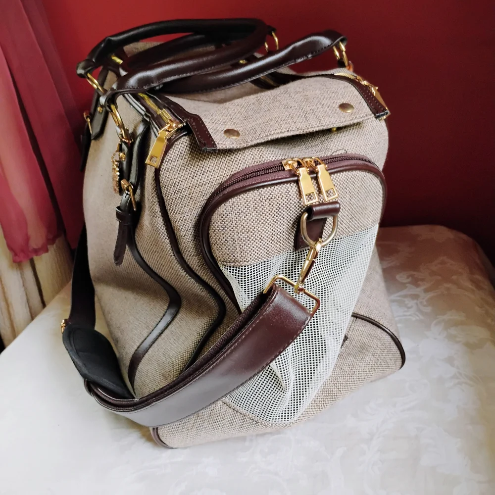 Stylish Tan and Brown Pet Carrier